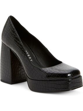 Katy Perry Collections Black Croc-Embossed Square-Toe Pumps